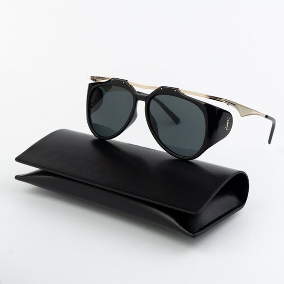 NEW Saint Laurent SLM137 AMELIA 001 Black Gold Grey Unisex Sunglasses - Picture 1 of 14
